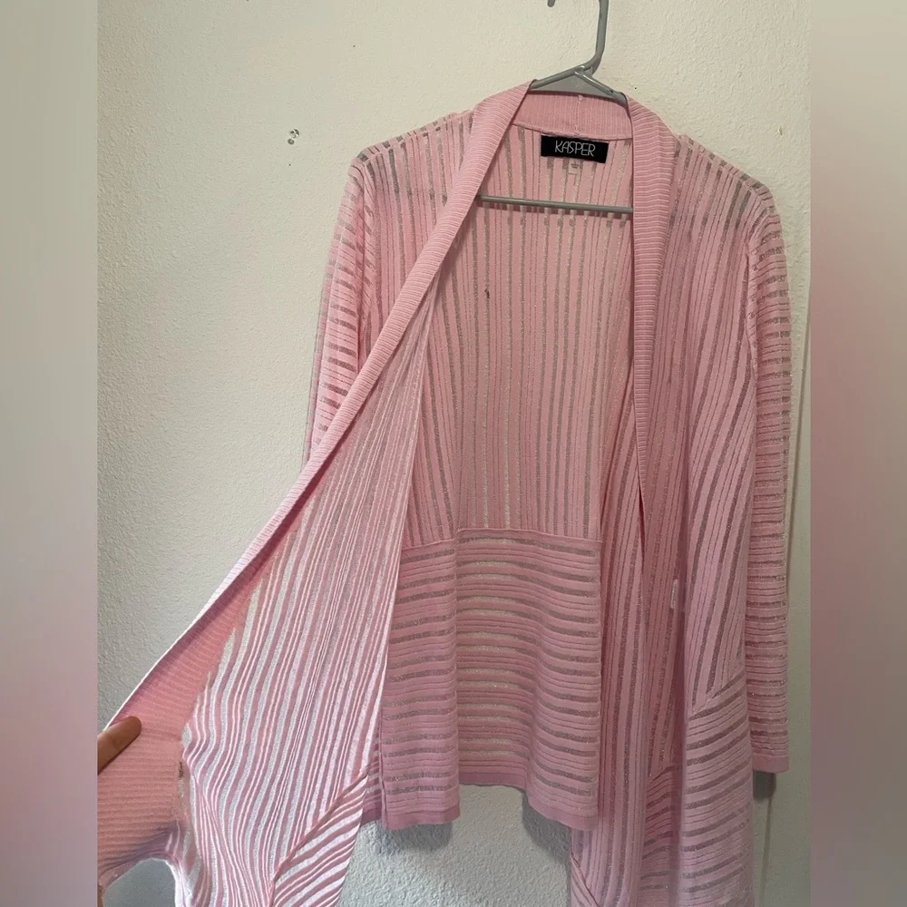 Kasper Blush Pink Striped Cardigan